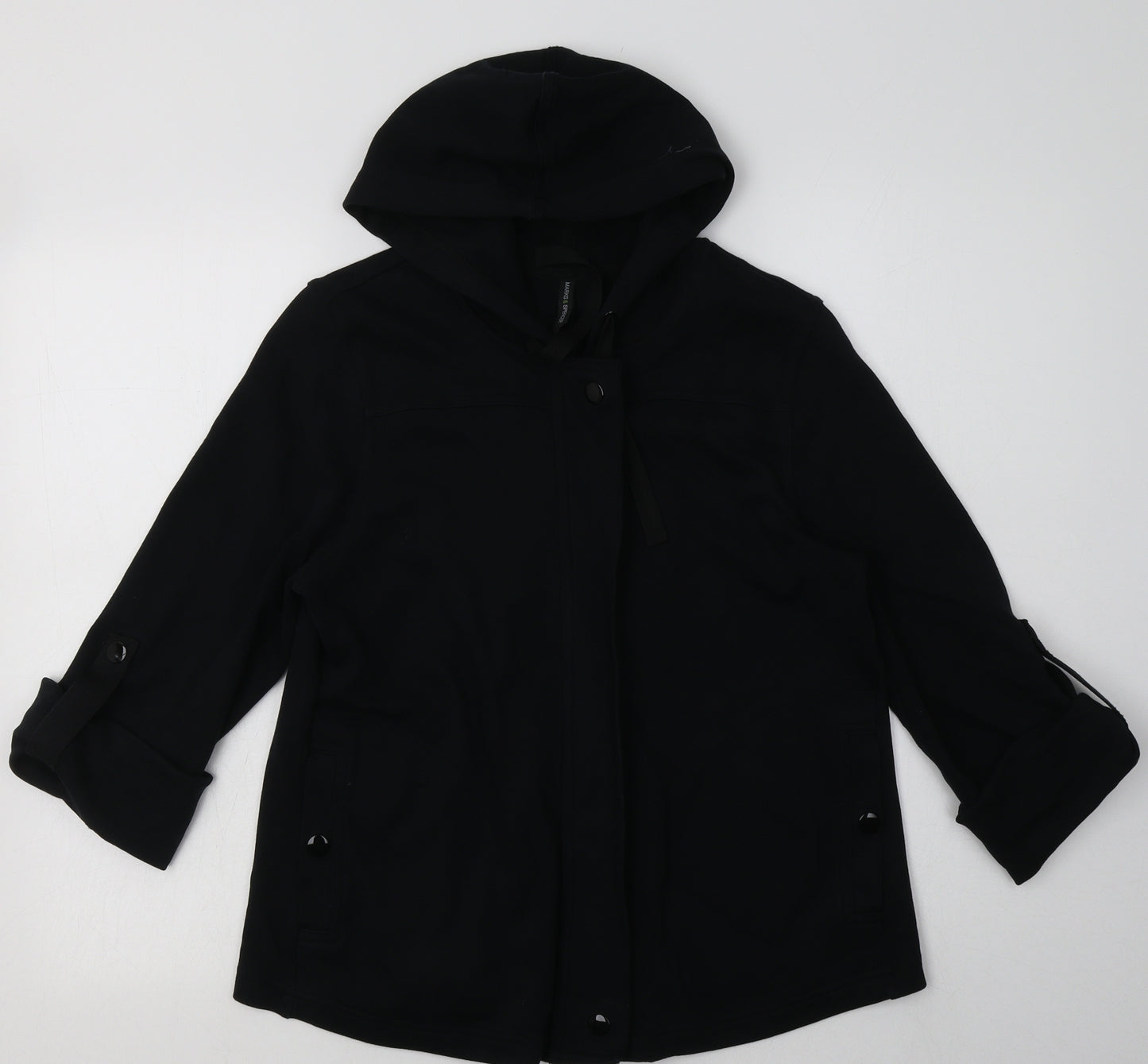 Marks and Spencer Womens Black  Cotton Full Zip Hoodie Size 12  Zip