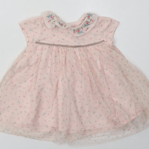 ext Girls Pink Floral Cotton A-Line  Size 3-6 Months  Crew Neck Button