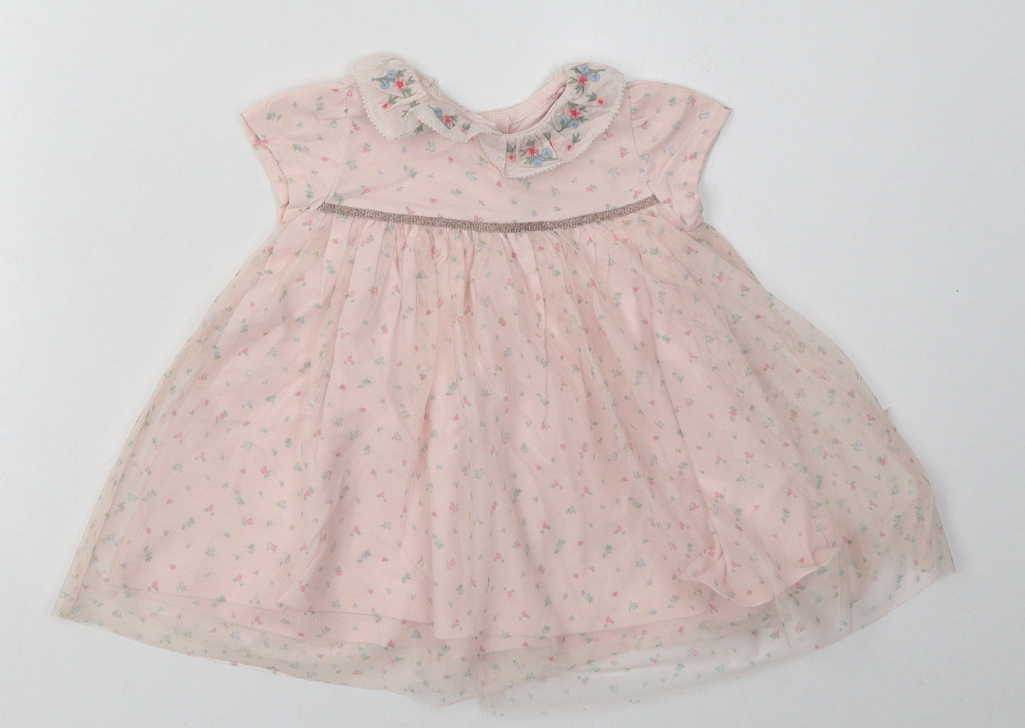 ext Girls Pink Floral Cotton A-Line  Size 3-6 Months  Crew Neck Button