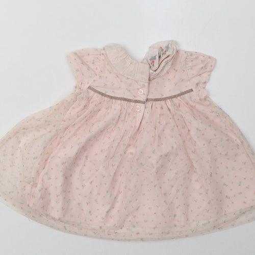 ext Girls Pink Floral Cotton A-Line  Size 3-6 Months  Crew Neck Button
