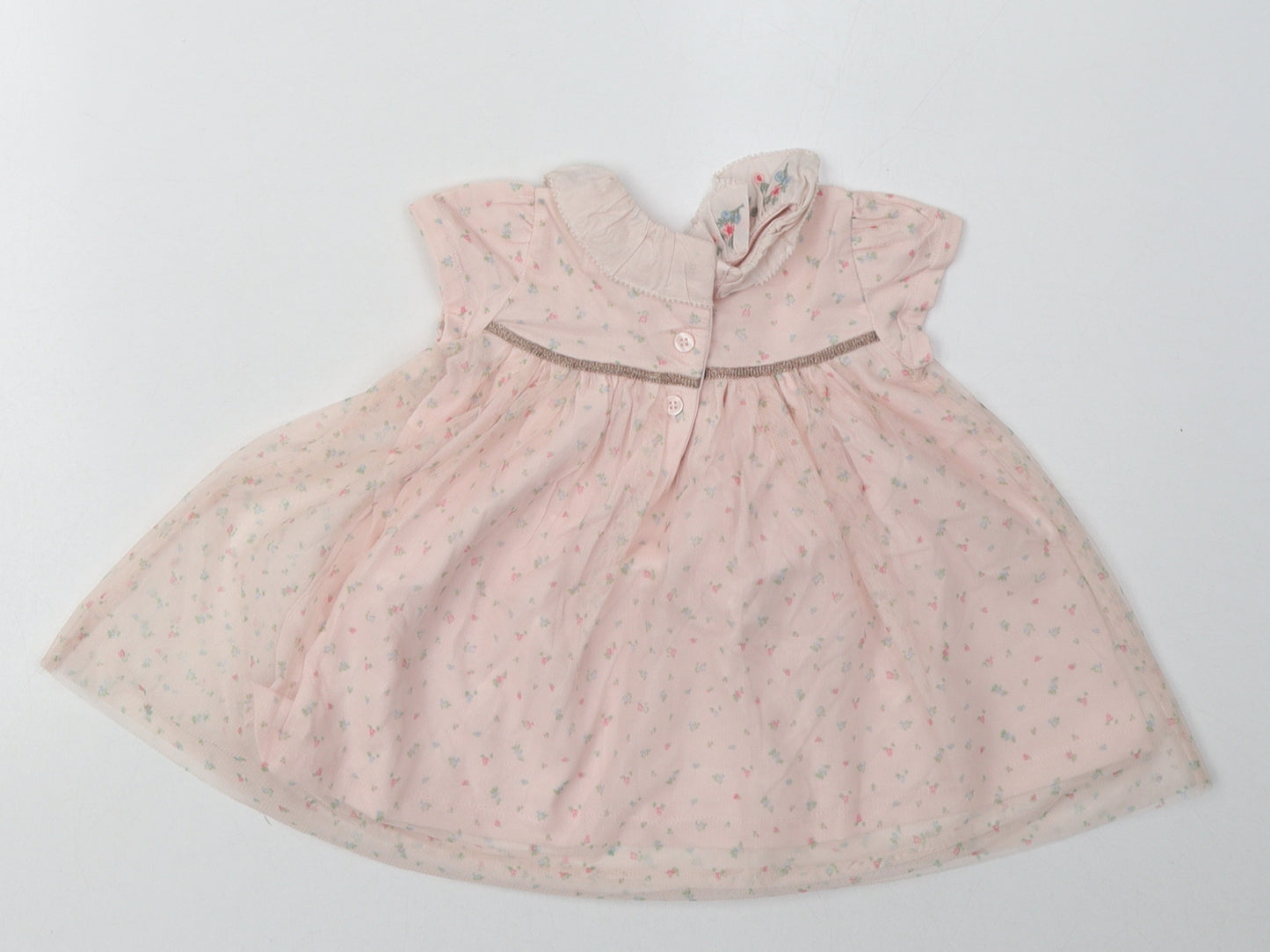 ext Girls Pink Floral Cotton A-Line  Size 3-6 Months  Crew Neck Button