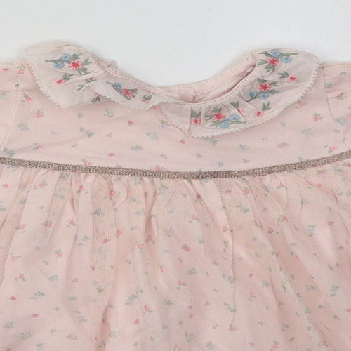 ext Girls Pink Floral Cotton A-Line  Size 3-6 Months  Crew Neck Button