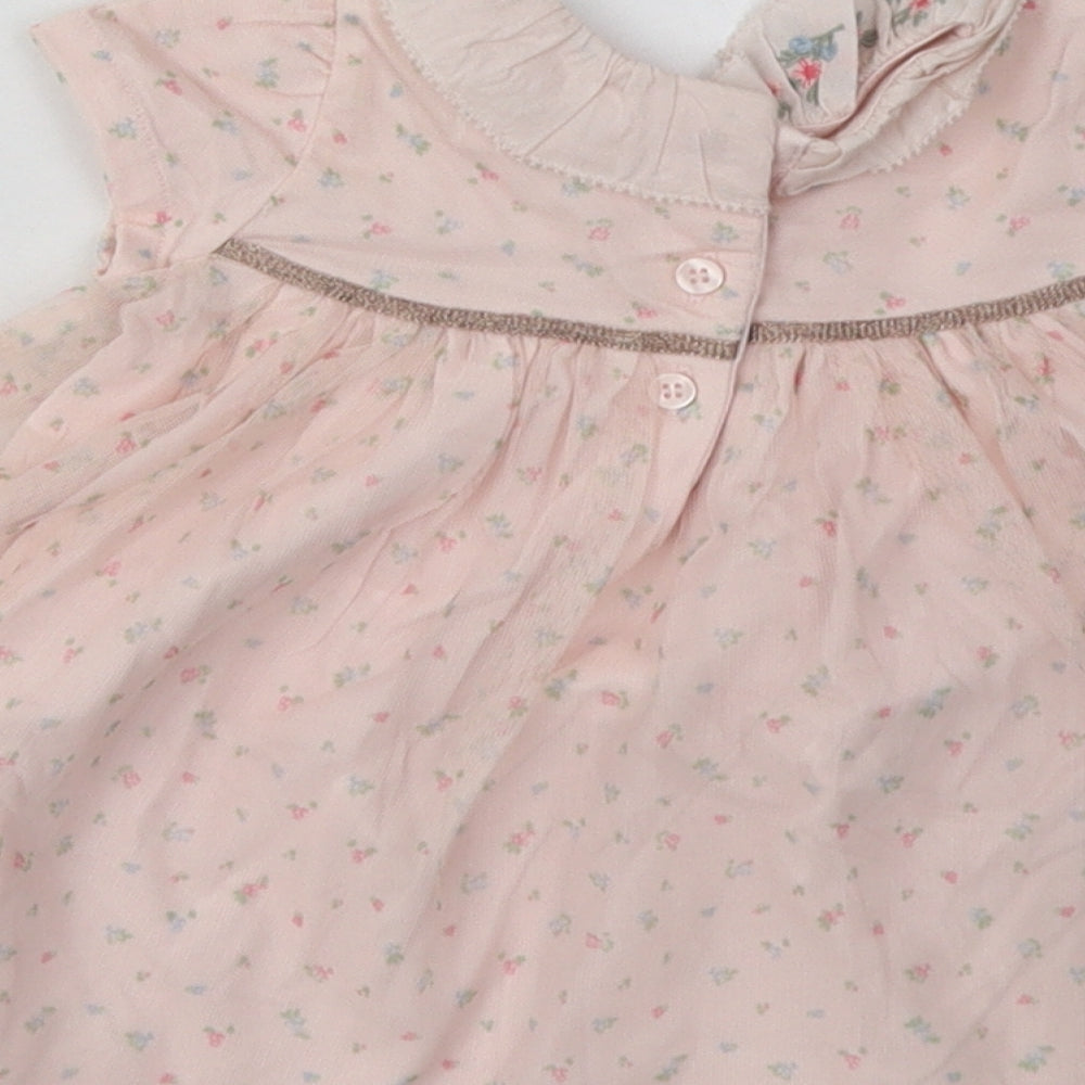 ext Girls Pink Floral Cotton A-Line  Size 3-6 Months  Crew Neck Button