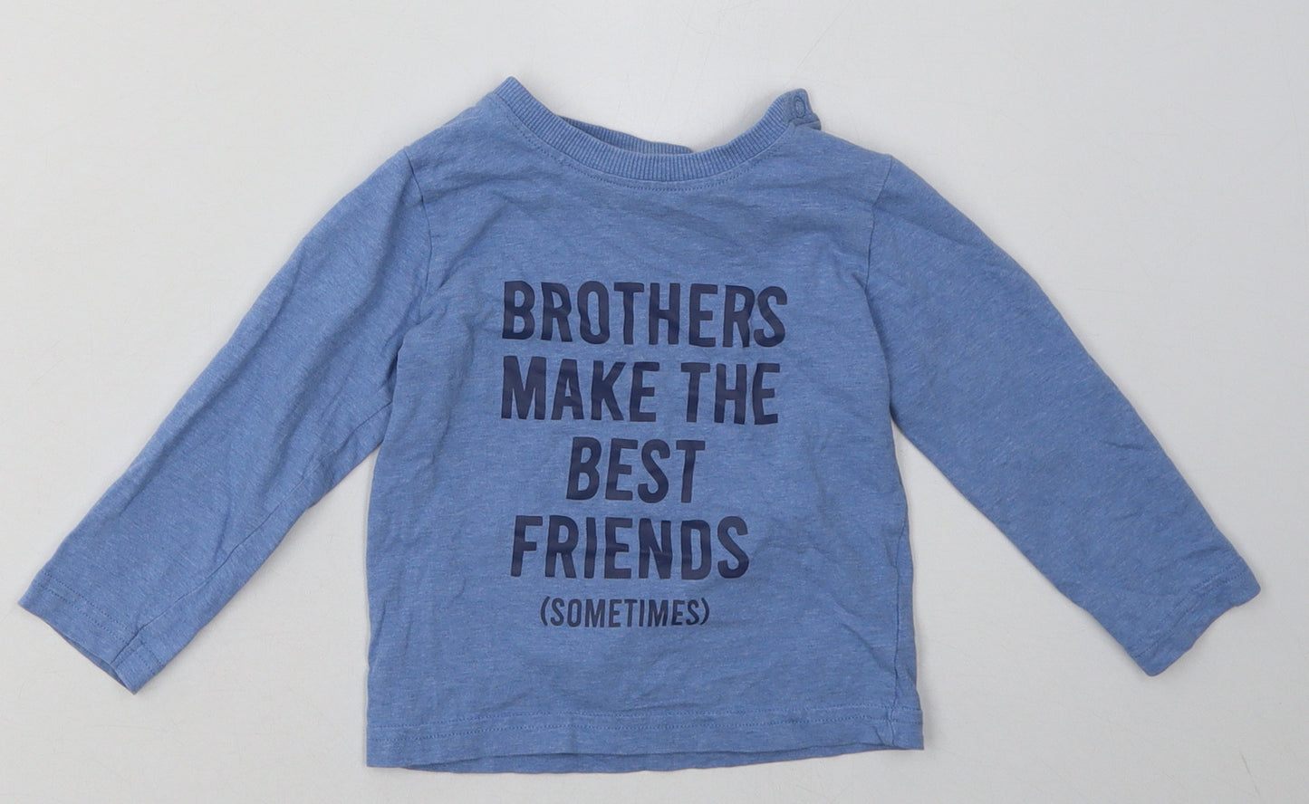 Nutmeg Boys Blue  Cotton Basic Casual Size 12-18 Months Crew Neck Buckle - brothers are the best of friends