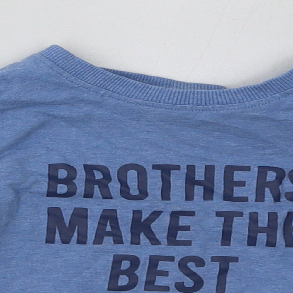 Nutmeg Boys Blue  Cotton Basic Casual Size 12-18 Months Crew Neck Buckle - brothers are the best of friends