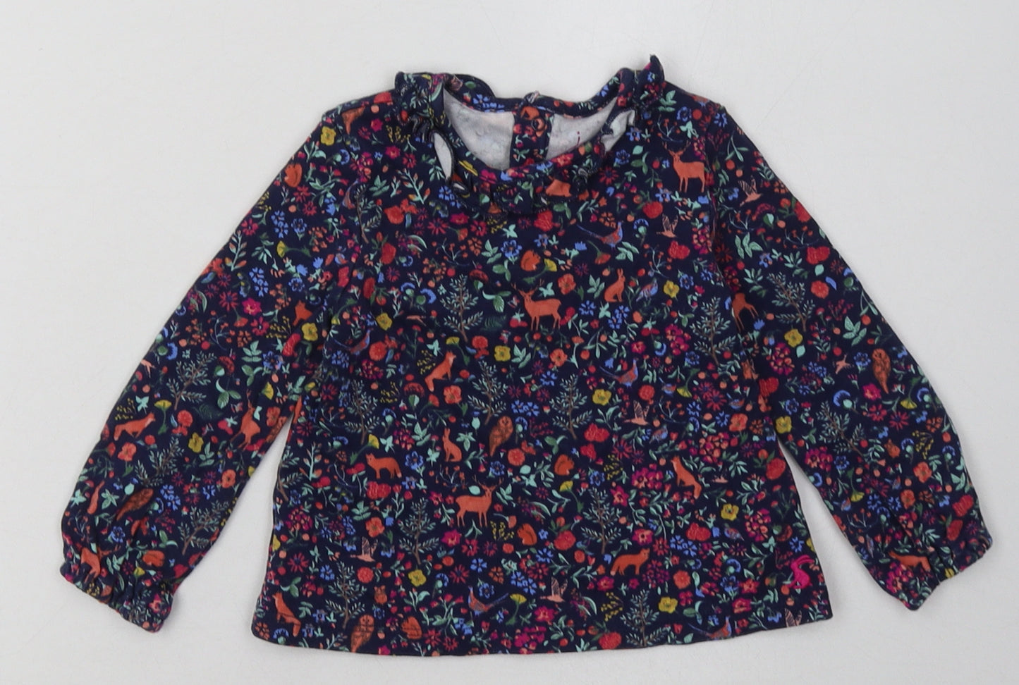 Joules Girls Blue Herringbone Cotton Basic Casual Size 12-18 Months Crew Neck Buckle