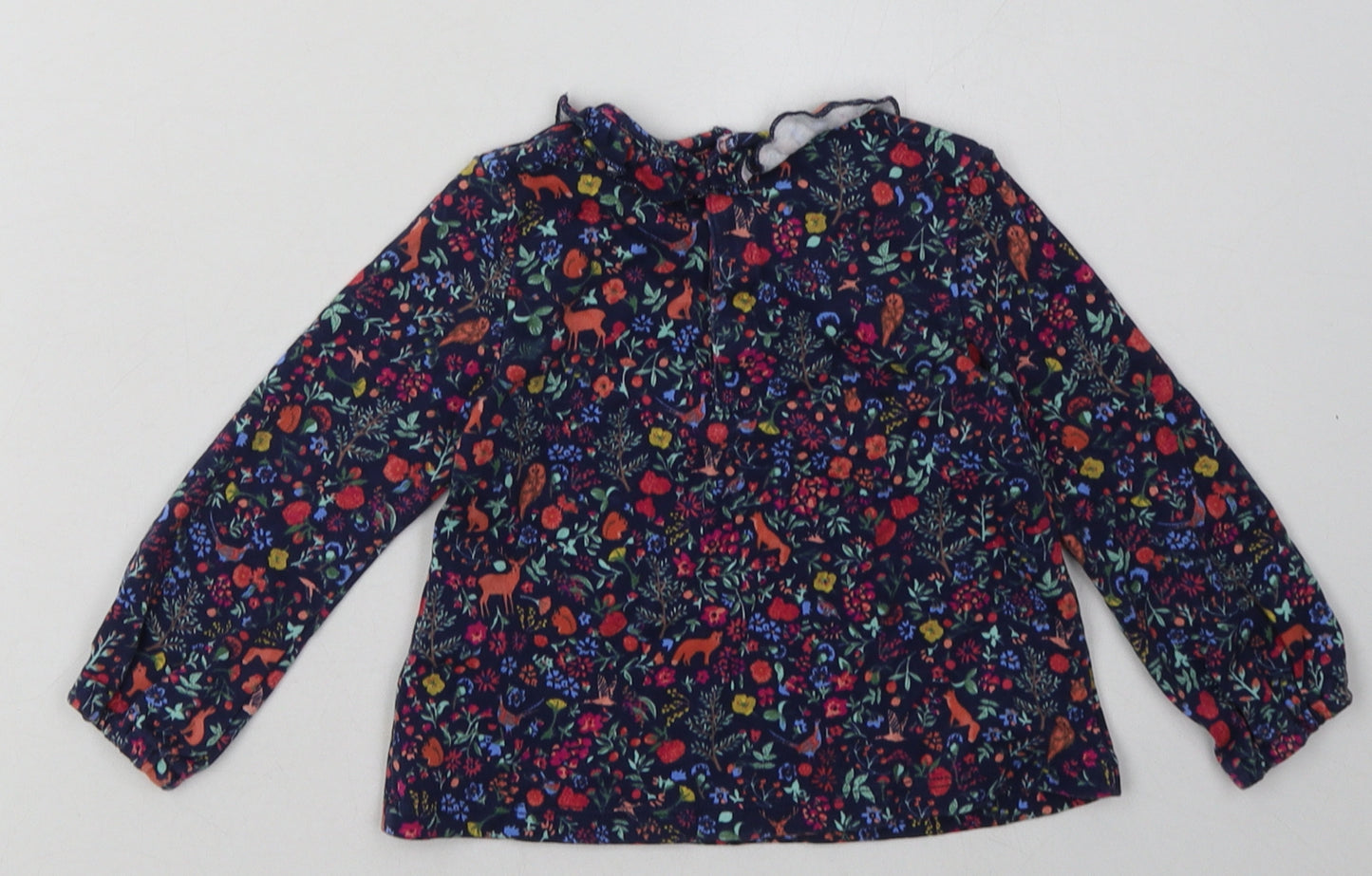 Joules Girls Blue Herringbone Cotton Basic Casual Size 12-18 Months Crew Neck Buckle