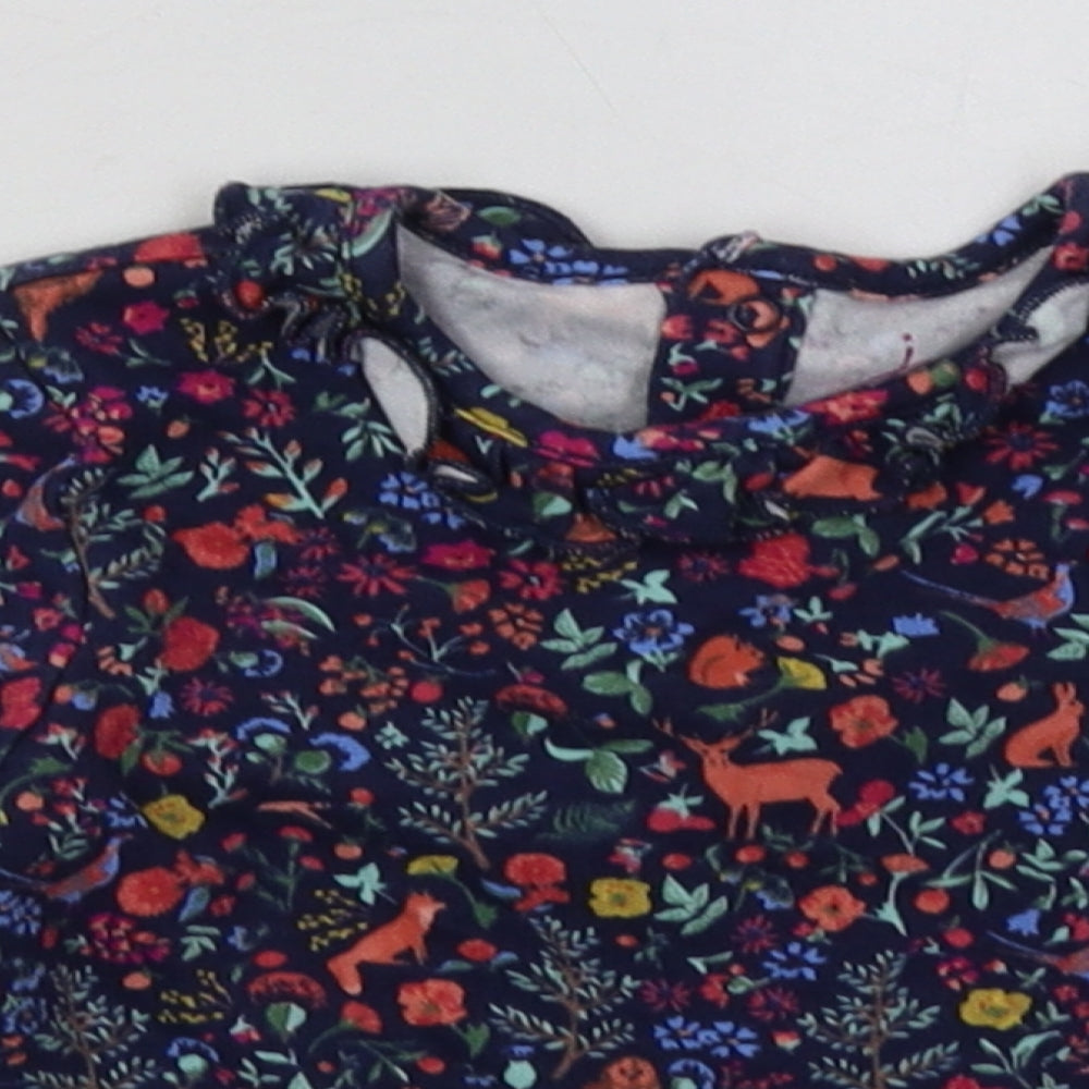 Joules Girls Blue Herringbone Cotton Basic Casual Size 12-18 Months Crew Neck Buckle