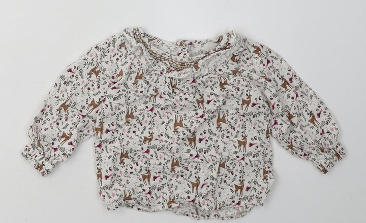 Matalan Girls White Geometric Viscose Basic Casual Size 12-18 Months Crew Neck Button