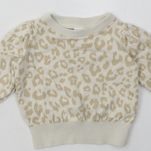 Gap Girls Beige Animal Print Cotton Basic Casual Size 12-18 Months Crew Neck Pullover