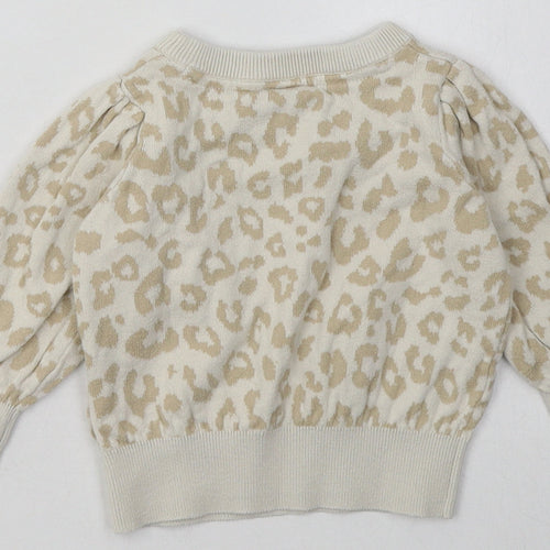 Gap Girls Beige Animal Print Cotton Basic Casual Size 12-18 Months Crew Neck Pullover
