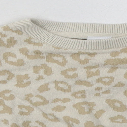 Gap Girls Beige Animal Print Cotton Basic Casual Size 12-18 Months Crew Neck Pullover