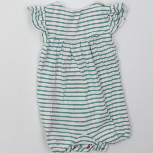Marks and Spencer Baby Green Striped Cotton Babygrow One-Piece Size 6-9 Months  Buckle