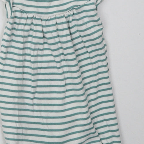 Marks and Spencer Baby Green Striped Cotton Babygrow One-Piece Size 6-9 Months  Buckle