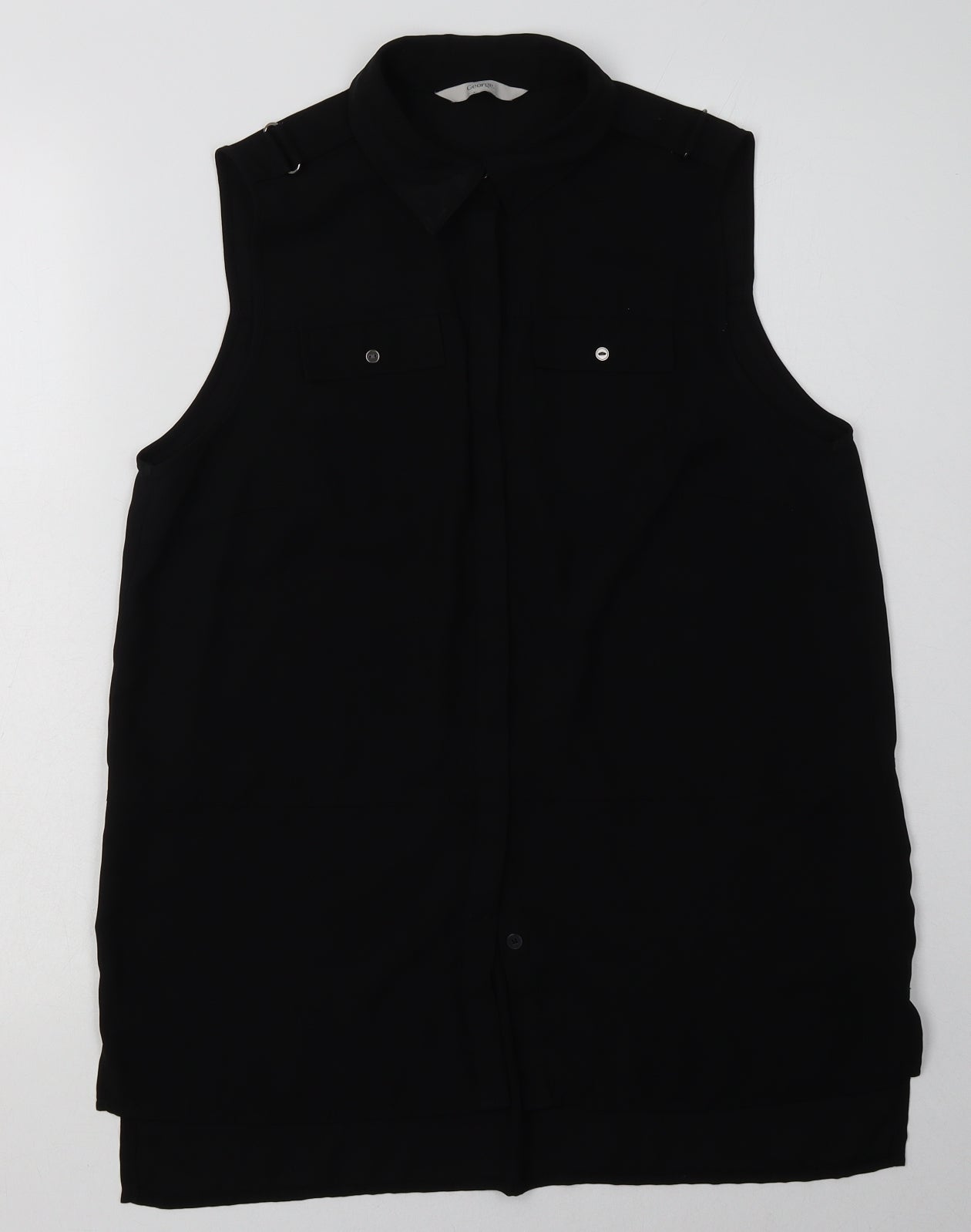 George Womens Black  Polyester Basic Button-Up Size 10 Collared
