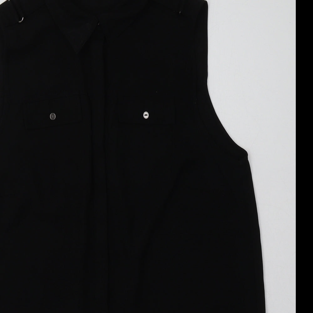 George Womens Black  Polyester Basic Button-Up Size 10 Collared