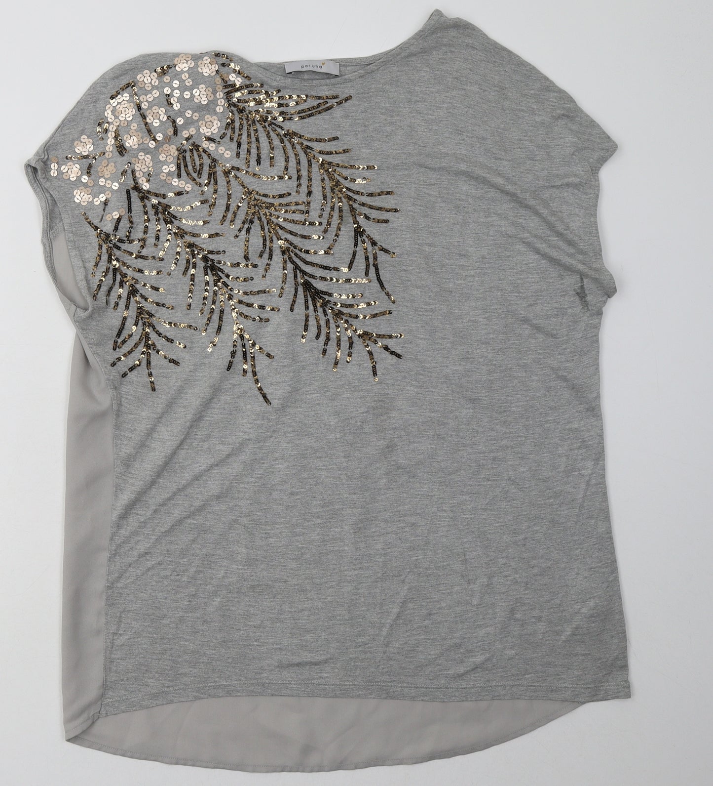 Marks and Spencer Womens Grey  Viscose Basic T-Shirt Size 14 Crew Neck - Sequin Detail