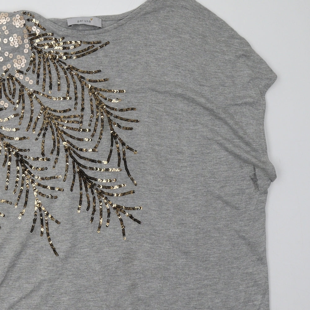 Marks and Spencer Womens Grey  Viscose Basic T-Shirt Size 14 Crew Neck - Sequin Detail