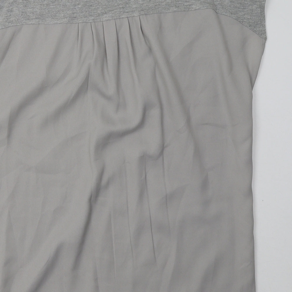 Marks and Spencer Womens Grey  Viscose Basic T-Shirt Size 14 Crew Neck - Sequin Detail