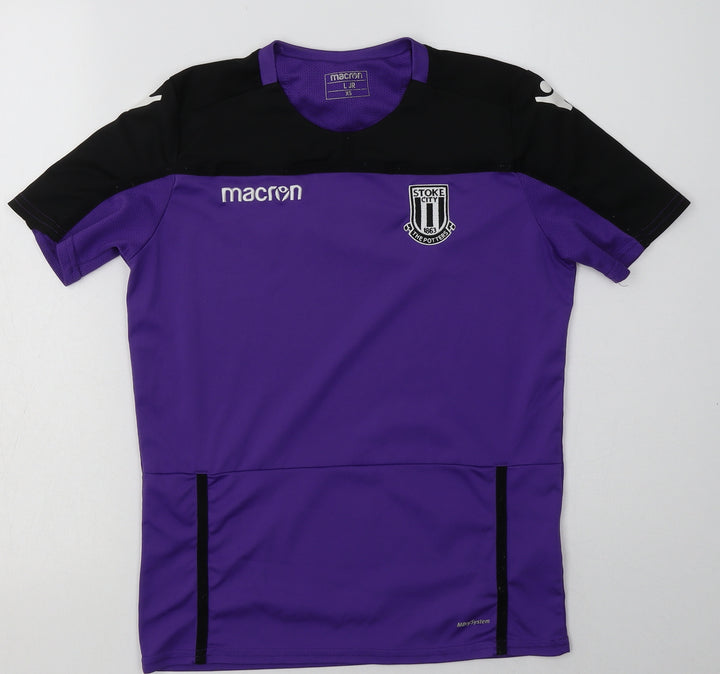 Macron Womens Purple Polyester Basic T-Shirt Size XS Crew Neck Pullover - Stoke City