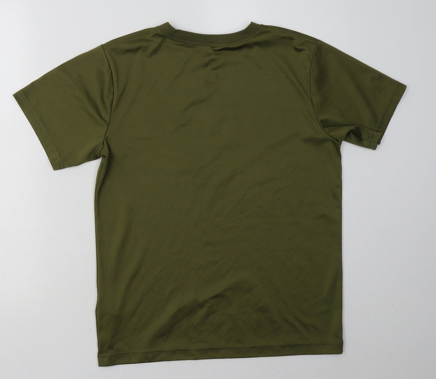 Preworn Boys Green  Polyester Basic T-Shirt Size 12-13 Years Crew Neck Pullover - Dri-Fit