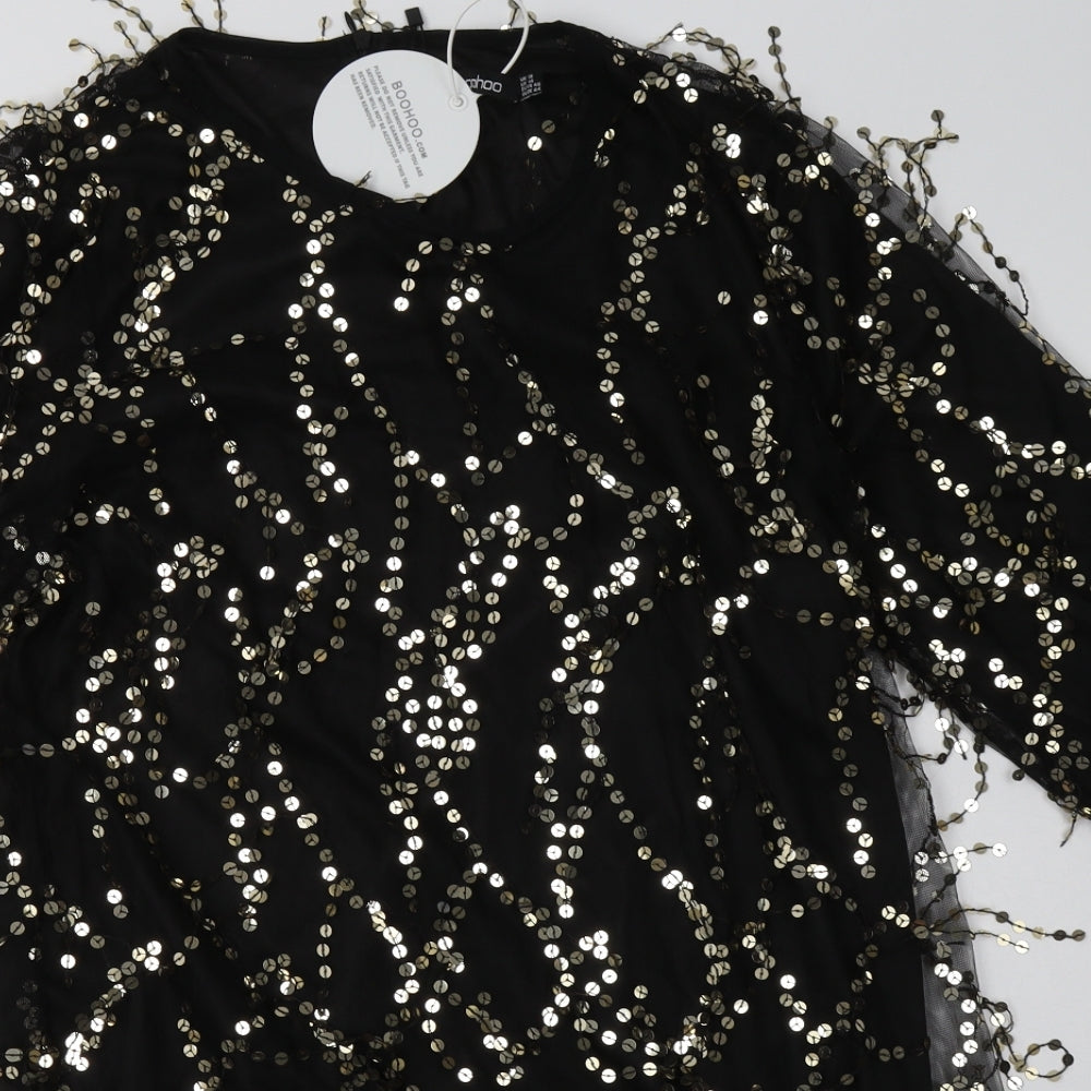 Boohoo Womens Black  Polyester A-Line  Size 18  Crew Neck Pullover - Sequin Detail