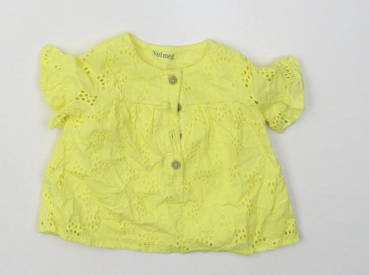 nut,eg Girls Yellow Argyle/Diamond Cotton Basic Casual Size 0-3 Months Crew Neck Button