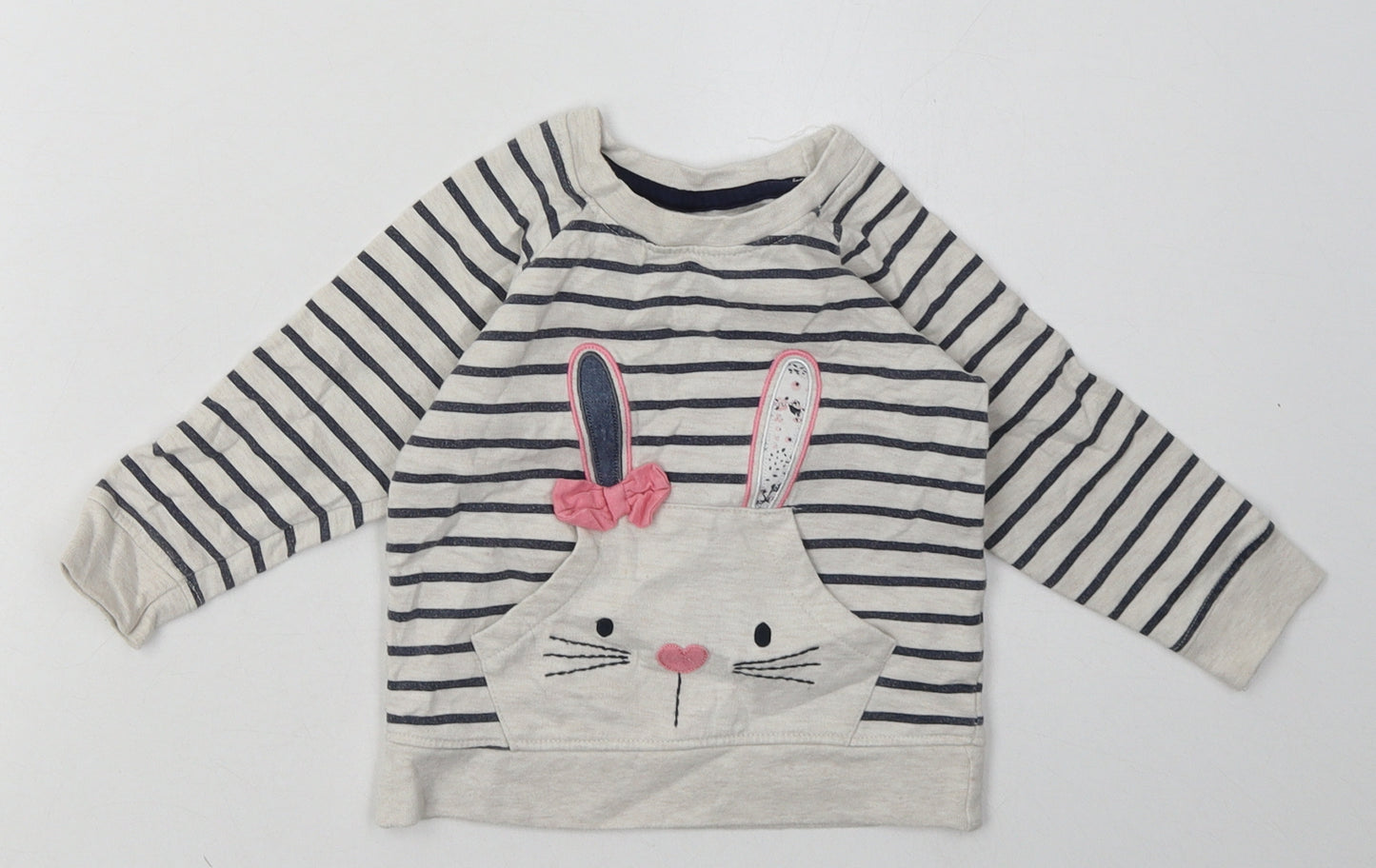 Young Dimension Girls Grey Striped Cotton Basic Casual Size 12-18 Months Crew Neck Pullover - Rabbit