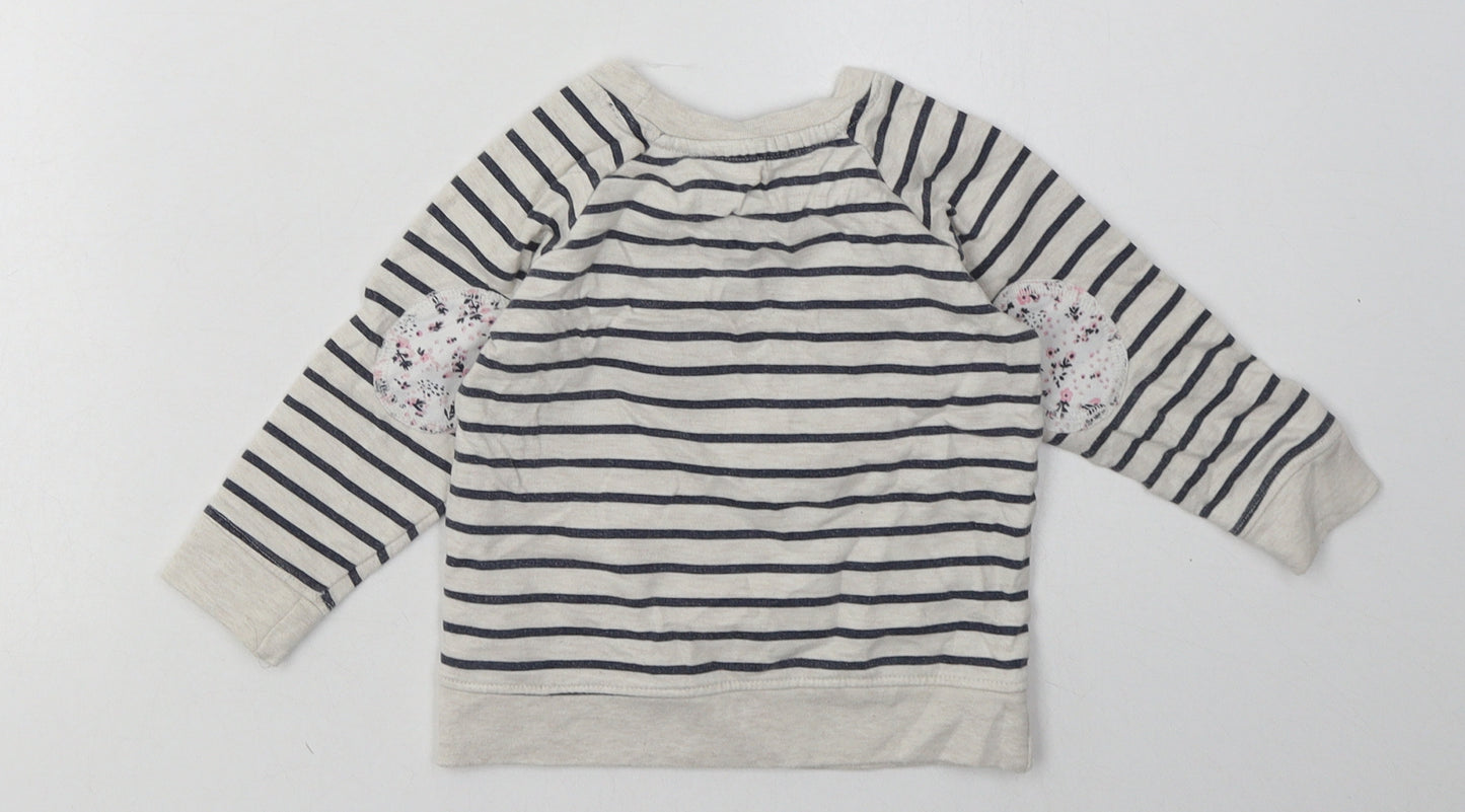 Young Dimension Girls Grey Striped Cotton Basic Casual Size 12-18 Months Crew Neck Pullover - Rabbit