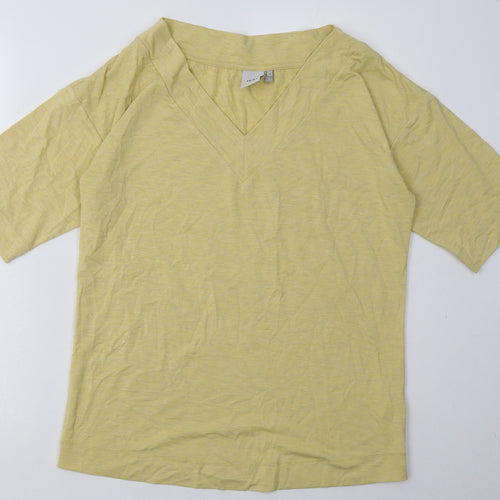 ICHI Womens Yellow  Polyester Basic T-Shirt Size S V-Neck