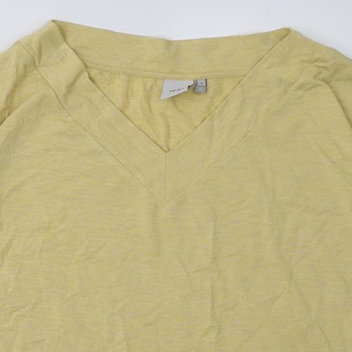 ICHI Womens Yellow  Polyester Basic T-Shirt Size S V-Neck
