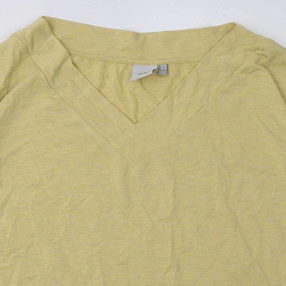 ICHI Womens Yellow  Polyester Basic T-Shirt Size S V-Neck