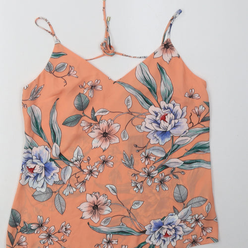 F&F Womens Pink Floral Polyester Basic Tank Size 10 V-Neck