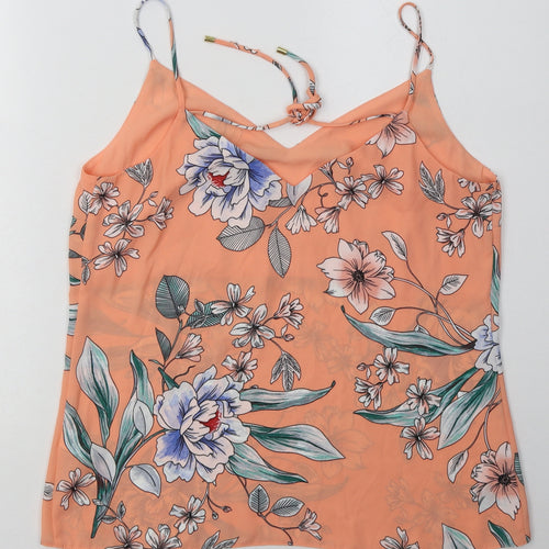 F&F Womens Pink Floral Polyester Basic Tank Size 10 V-Neck