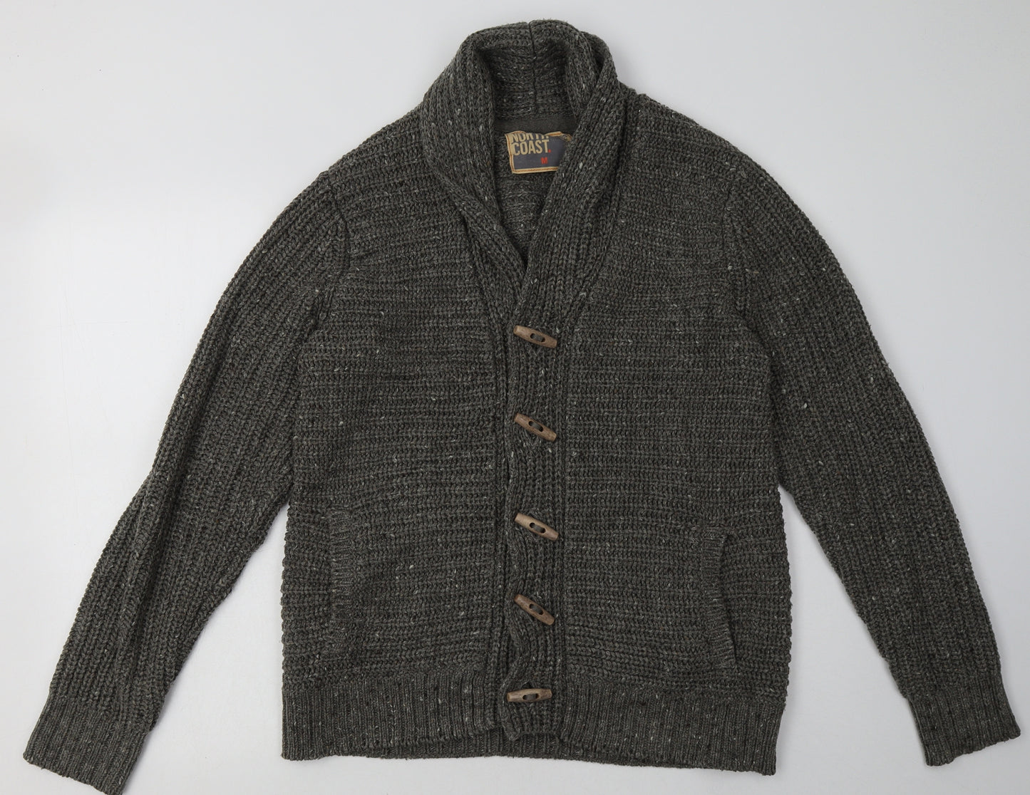 Marks and Spencer Mens Grey V-Neck  Acrylic Cardigan Jumper Size M