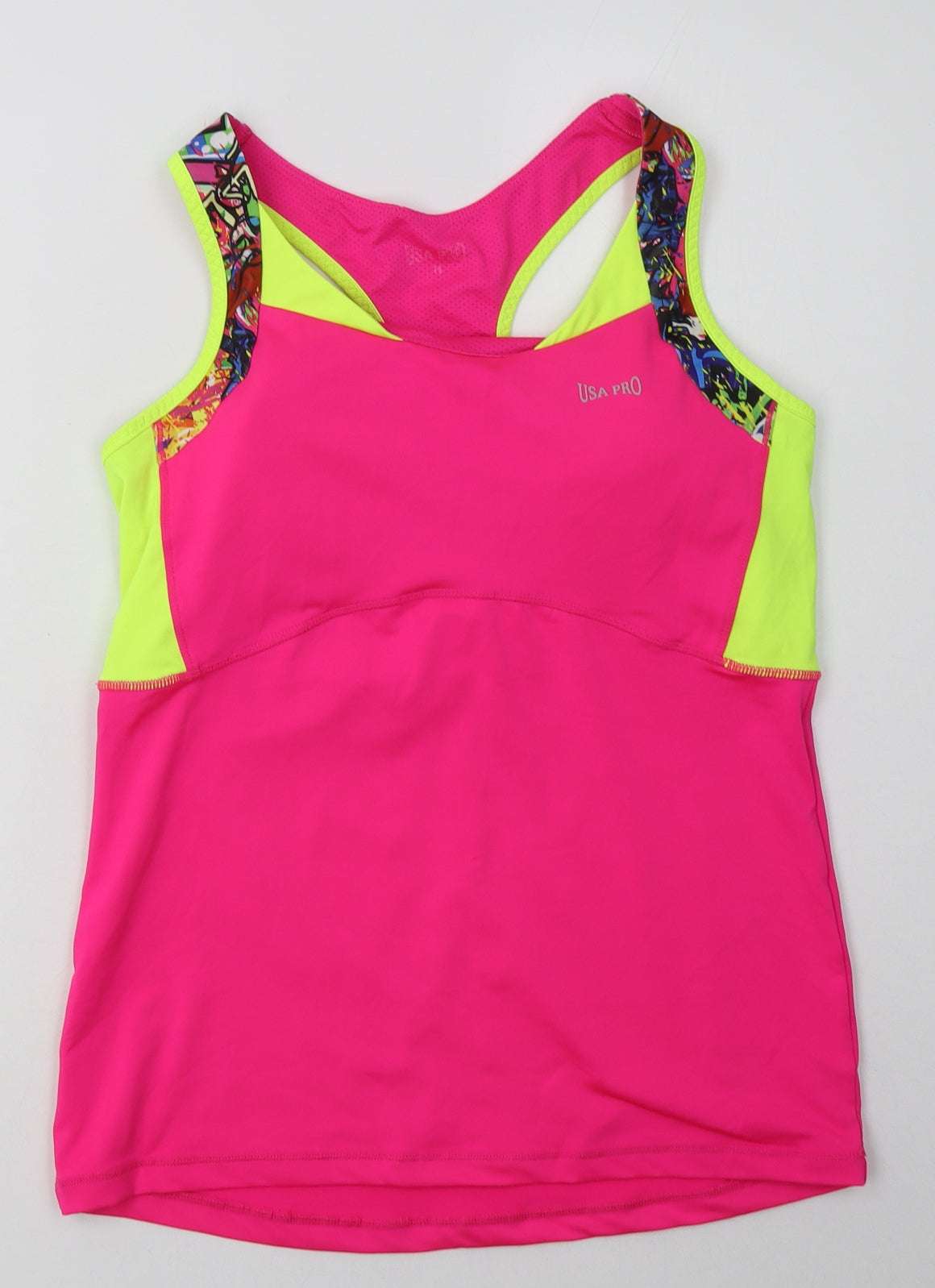 USA Pro Womens Pink  Polyester Basic Tank Size 16 Square Neck Pullover