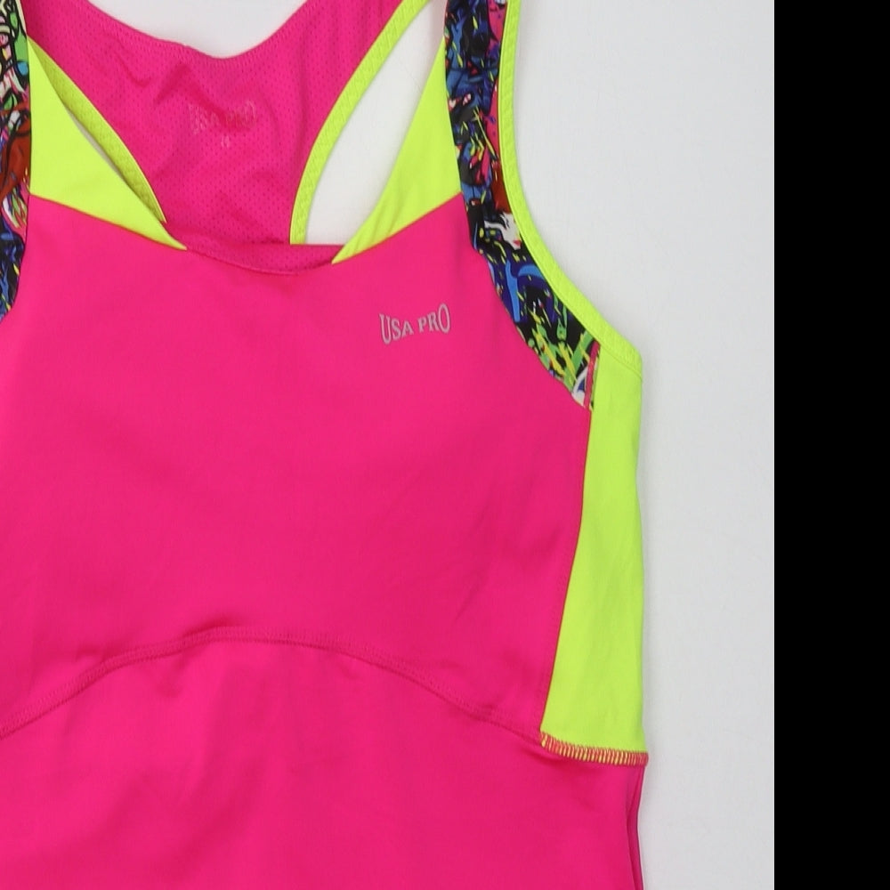 USA Pro Womens Pink  Polyester Basic Tank Size 16 Square Neck Pullover