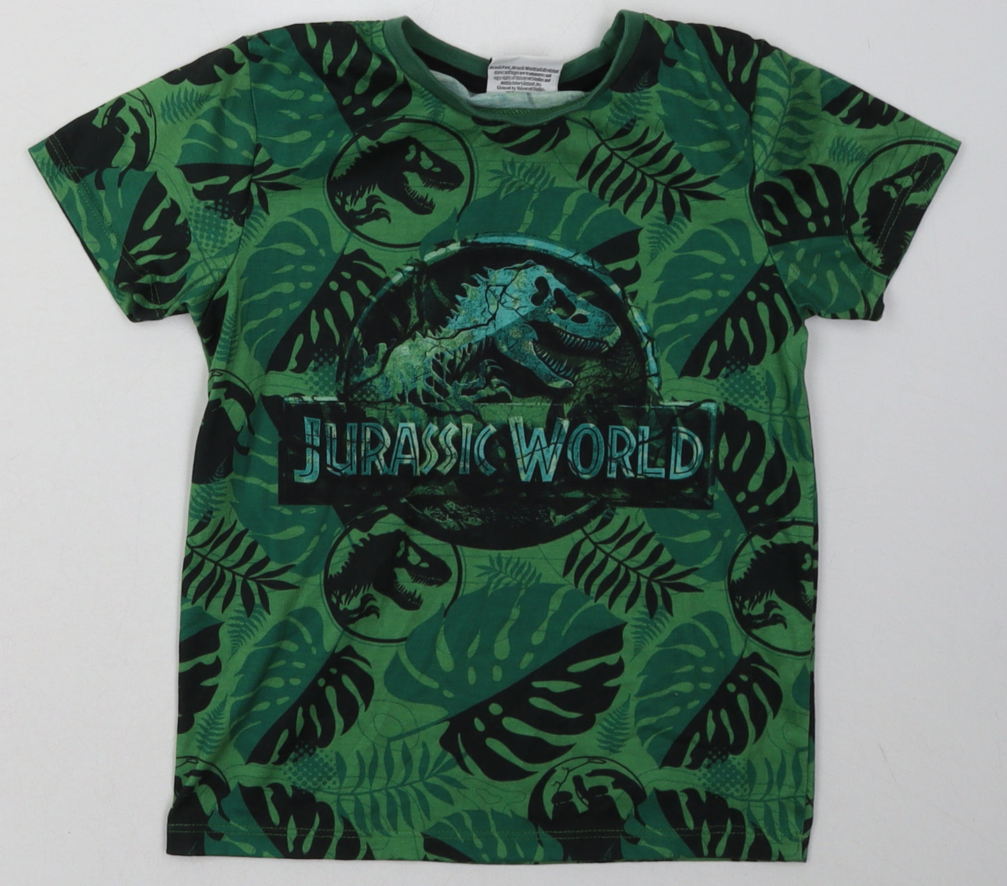 pep&co Boys Green Camouflage Polyester Basic T-Shirt Size 6-7 Years Crew Neck Pullover - Jurassic Park