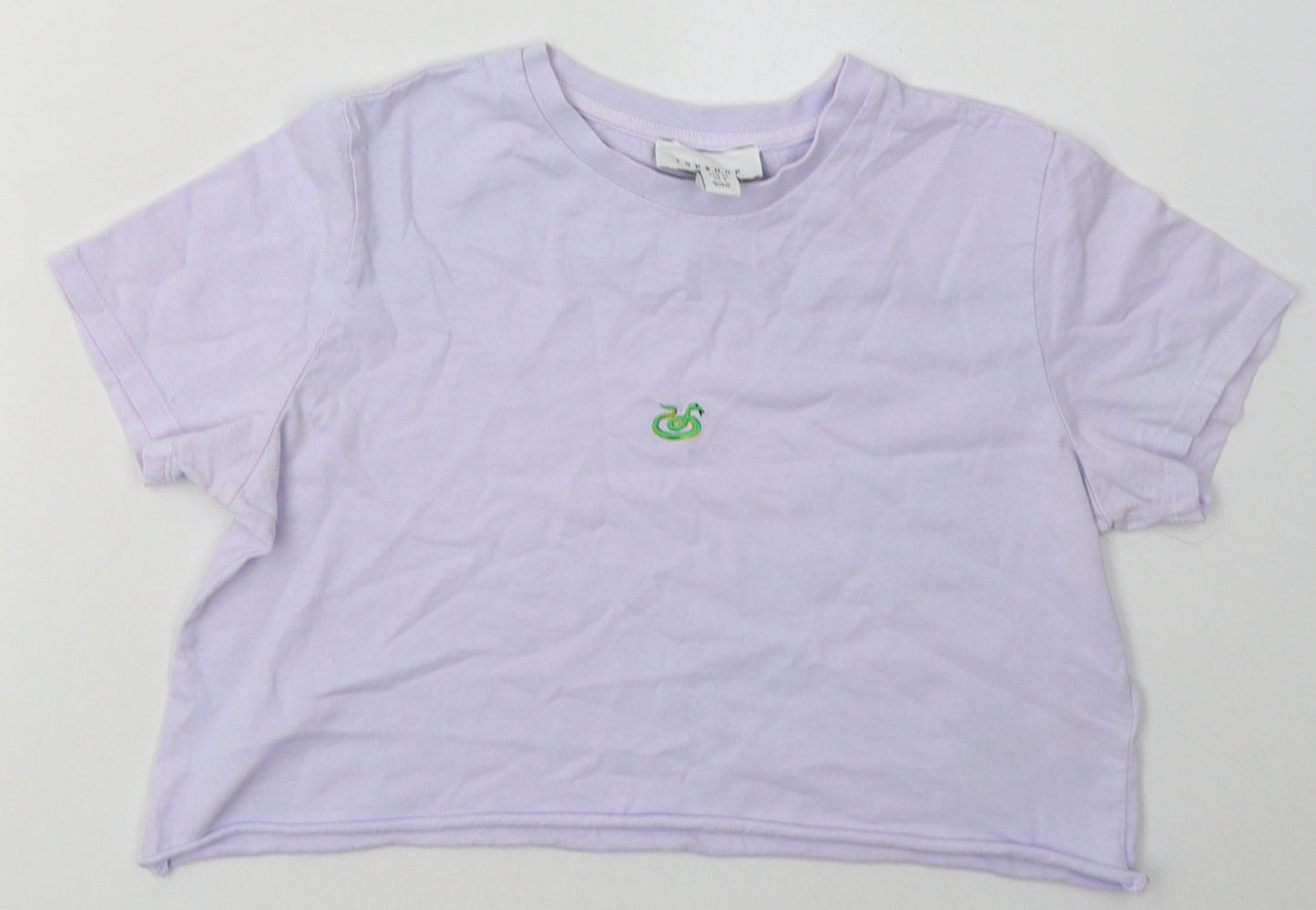 Topshop Womens Purple  Cotton Cropped T-Shirt Size 8 Crew Neck