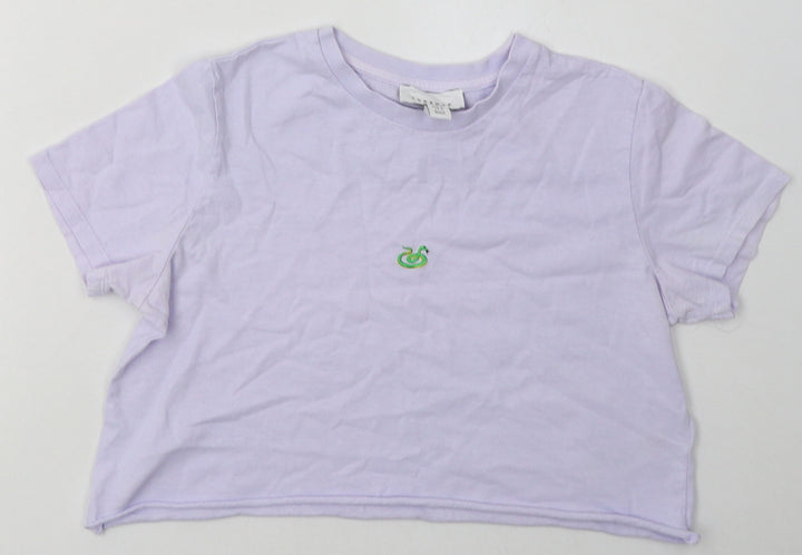 Topshop Womens Purple  Cotton Cropped T-Shirt Size 8 Crew Neck