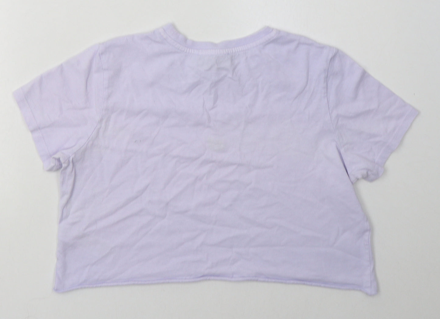 Topshop Womens Purple  Cotton Cropped T-Shirt Size 8 Crew Neck