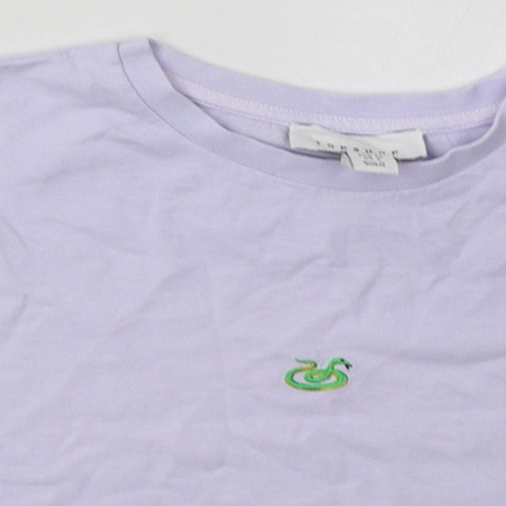 Topshop Womens Purple  Cotton Cropped T-Shirt Size 8 Crew Neck