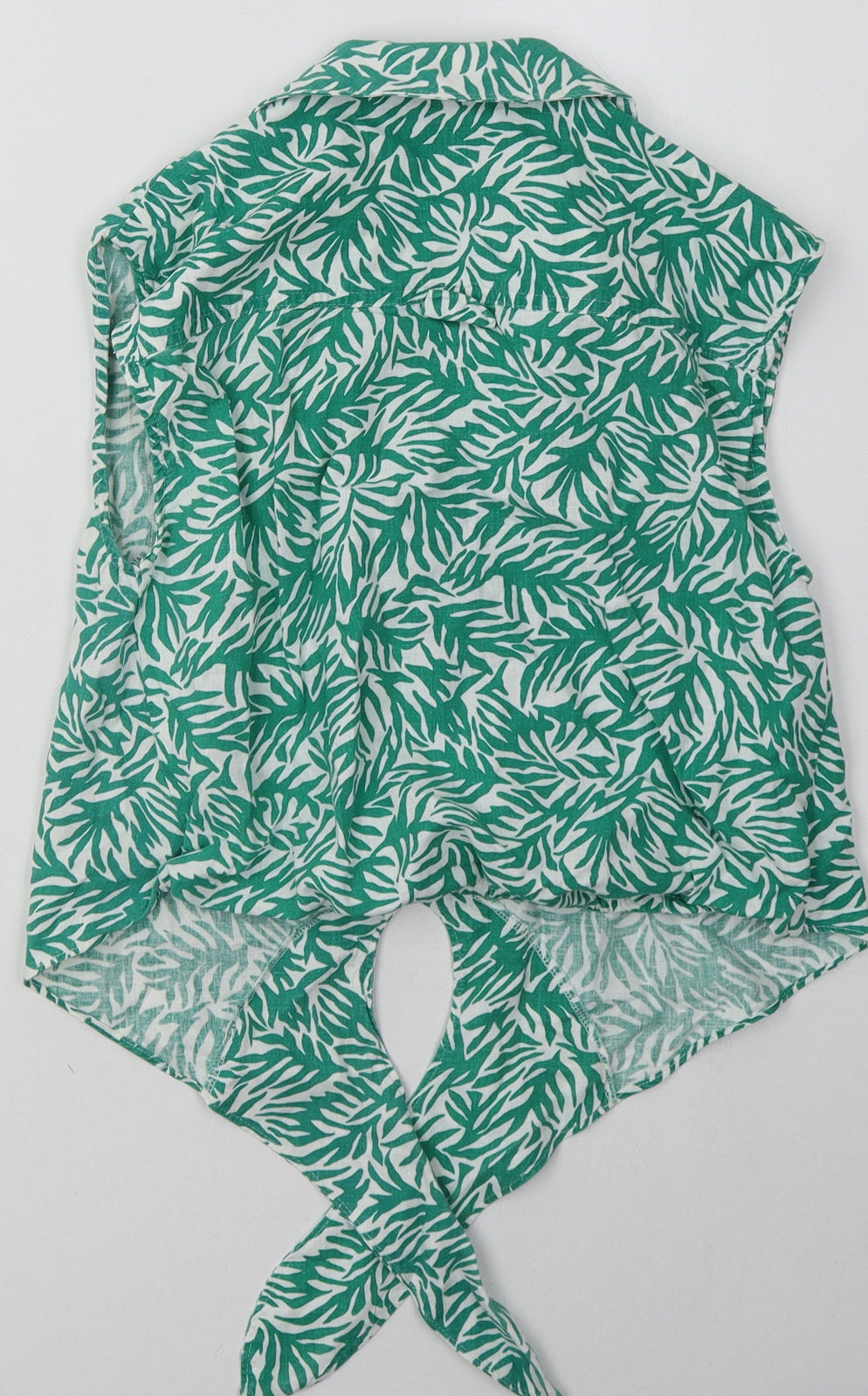 Topshop Womens Green Camouflage Linen Basic Button-Up Size 6 Collared