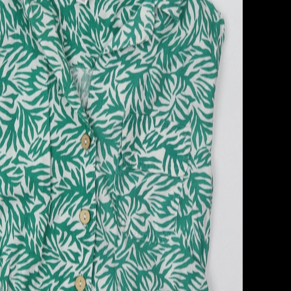 Topshop Womens Green Camouflage Linen Basic Button-Up Size 6 Collared