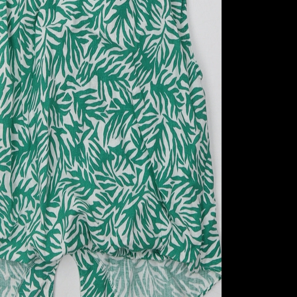 Topshop Womens Green Camouflage Linen Basic Button-Up Size 6 Collared