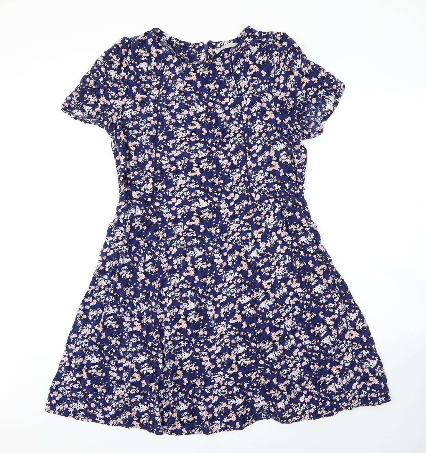 George Womens Blue Floral Viscose A-Line  Size 18  Round Neck Zip