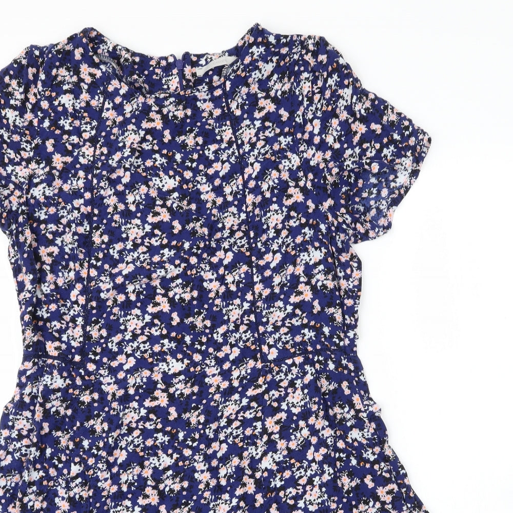 George Womens Blue Floral Viscose A-Line  Size 18  Round Neck Zip