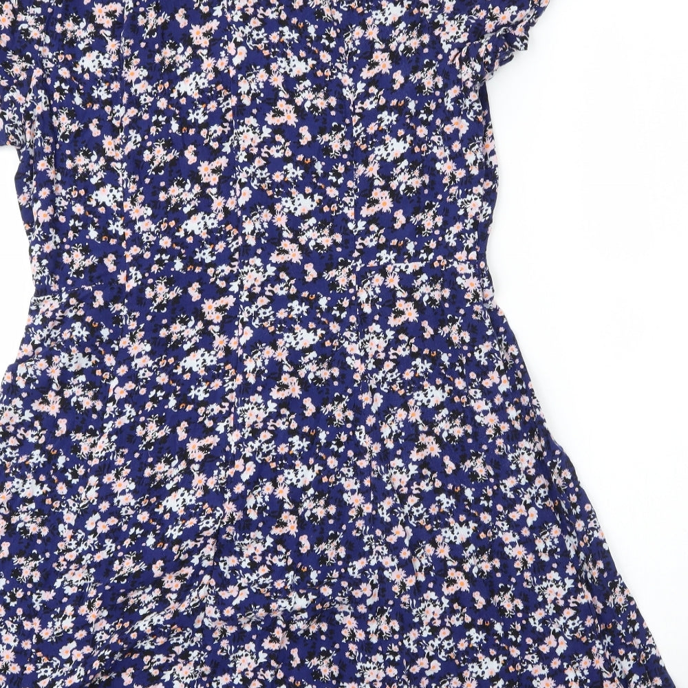 George Womens Blue Floral Viscose A-Line  Size 18  Round Neck Zip