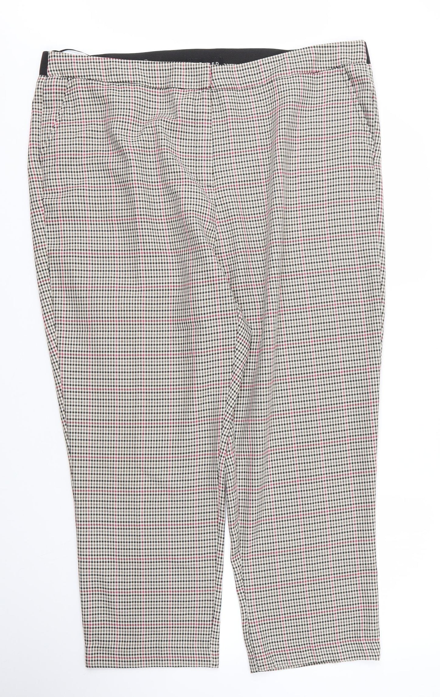 Peacocks Womens Beige Houndstooth Viscose Capri Trousers Size 20 L25 in Regular