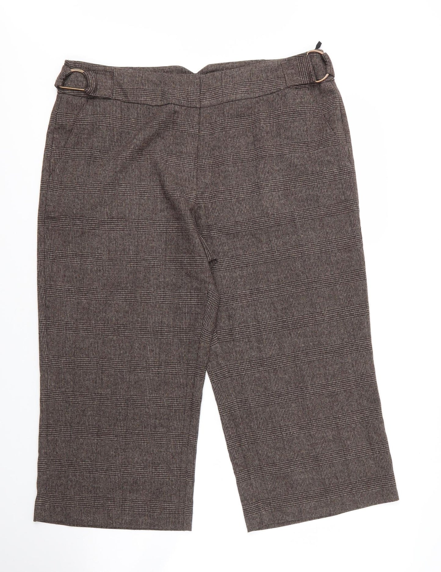 M&S Womens Brown Plaid Viscose Capri Trousers Size 18 L21 in Regular Zip